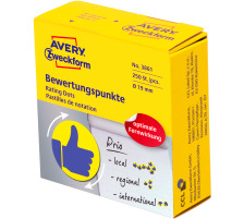 AVERY ZWECKFORM Bewertungspunkte Daumen 19mm gelb, Spender 250 Stck, 3861