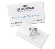 DURABLE Badge avec pince combin transp.,acryl.,40x75mm 25 pcs., 8121/19