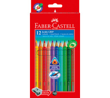 FABER-CASTELL Farbstifte Jumbo GRIP 12 Farben, m/Spitzer, 110912