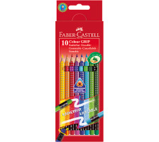 FABER-CASTELL Radierbare Farbstifte GRIP dreikant, 10 Farben, 116613