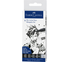 FABER-CASTELL Pitt Artist Pen Manga Mangaka schwarz 6 Stck, 167124