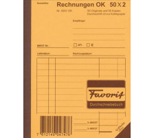 FAVORIT Formularbuch Rechnungen A6 Durchschreibepapier 50x2 Blatt, 9201 OK