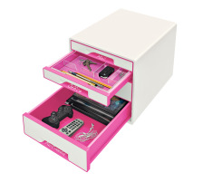 LEITZ Schubladenbox WOW Cube A4 weiss/pink, 4 Schubladen, 52132023