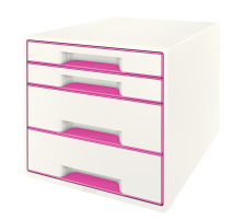 LEITZ Schubladenbox WOW Cube A4 weiss/pink, 4 Schubladen, 52132023