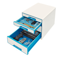 LEITZ Schubladenbox WOW Cube A4 weiss/blau, 4 Schubladen, 52132036