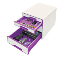 LEITZ Schubladenbox WOW Cube A4 weiss/violett, 4 Schubladen, 52132062