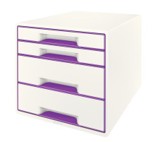 LEITZ Schubladenbox WOW Cube A4 weiss/violett, 4 Schubladen, 52132062