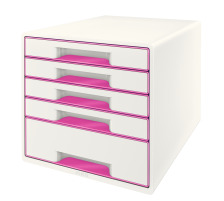 LEITZ Schubladenbox WOW Cube A4 weiss/pink, 5 Schubladen, 52142023