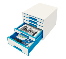 LEITZ Schubladenbox WOW Cube A4 weiss/blau, 5 Schubladen, 52142036