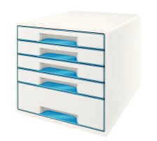 LEITZ Schubladenbox WOW Cube A4 weiss/blau, 5 Schubladen, 52142036