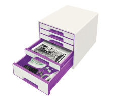 LEITZ Schubladenbox WOW Cube A4 weiss/violett, 5 Schubladen, 52142062