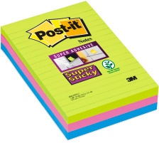 POST-IT Block Super Sticky 102x152mm 3-farbig ass.,3x90Bl.,liniert, 660-3SSUC