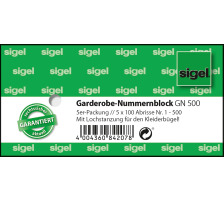 SIGEL Garderobe-Nummernblock num.1-500,2fbg,sort,5x100 BL, GN500