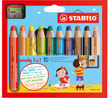 STABILO Farbstifte Woody 3 in 1 10 Farben Etui, Spitzer, 880/10-2