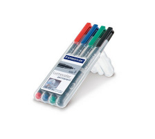 STAEDTLER Lumocolor permanent F 4 Farben ass. rot, blau, grn, schwarz, 318WP4