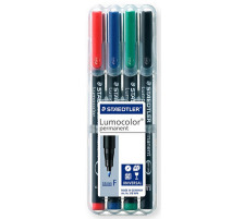 STAEDTLER Lumocolor permanent F 4 Farben ass. rot, blau, grn, schwarz, 318WP4