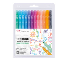 TOMBOW Fasermaler TwinTone Marker Pastell F., WS-PK12P2