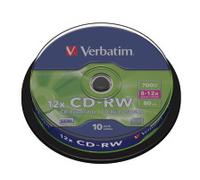 VERBATIM CD-RW Spindle 80MIN/700MB 8-12x 10 Pcs, 43480