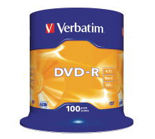 VERBATIM DVD-R Spindle 4.7GB 1-16x 100 Pcs, 43549