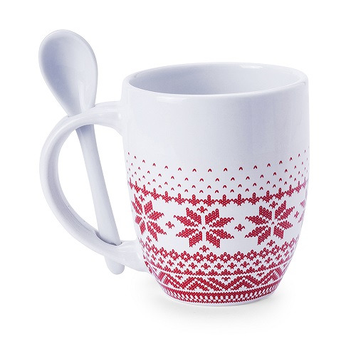 Tasse en cramique motif hiver avec cuillre 370 ml