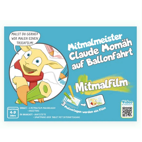 Mitmalfilm Claude Momh auf Ballonfahrt, 3 Malvorlagen (DIN A5) ergibt einen Film